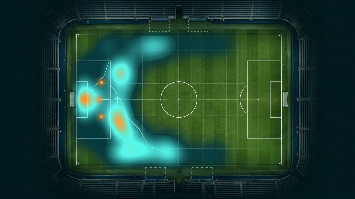 Mapa de calor em campo de futebol ilustrando zonas de finalização usadas no cálculo de xG nas apostas